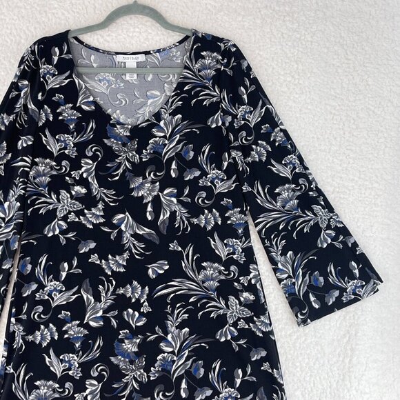 White House Black Market Black Floral Print Dress Womens 3/4 Sleeve Size Medium - Picture 3 of 16